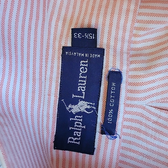 Ralph Lauren Orange/White Stripe Button Down Shirt, Men's Neck 15.5 Arm 33 - Picture 7 of 9